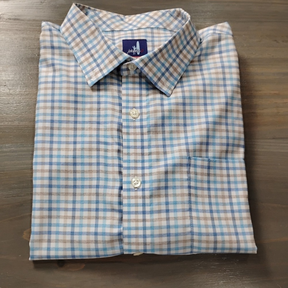 johnnie-O Prepformance Size XL Blue Tan Grid Plaid Lightweight Button Down - Picture 11 of 11